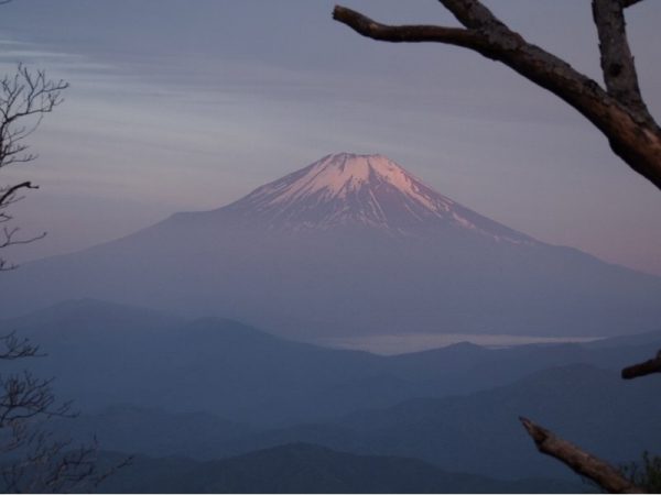 4/12 【桧洞丸山頂から早朝の富士山。手前は山中湖】
